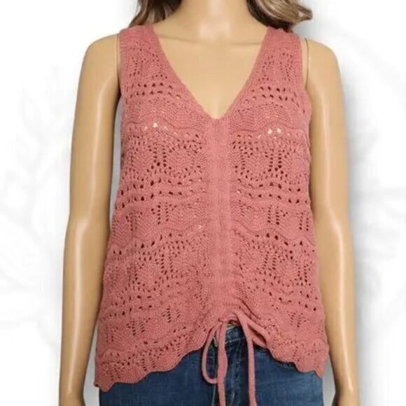 "NWT"Jessica Simpson‎ Adjustable Cinch Front Crochet Tank Top Rose Pink- Size XS - Picture 1 of 12